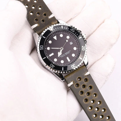 Bracelet Montre Cuir Homme Perforé – Acier Inoxydable