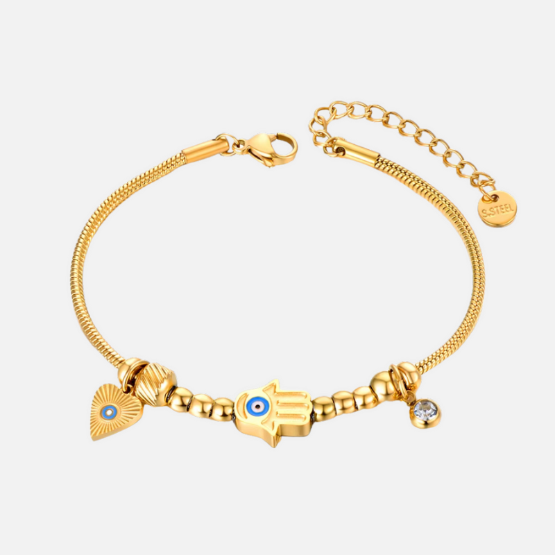Bracelet Oeil Bleu en Acier Inoxydable à Breloque