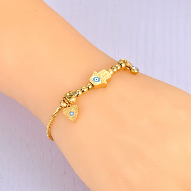 Bracelet Oeil Bleu en Acier Inoxydable à Breloque
