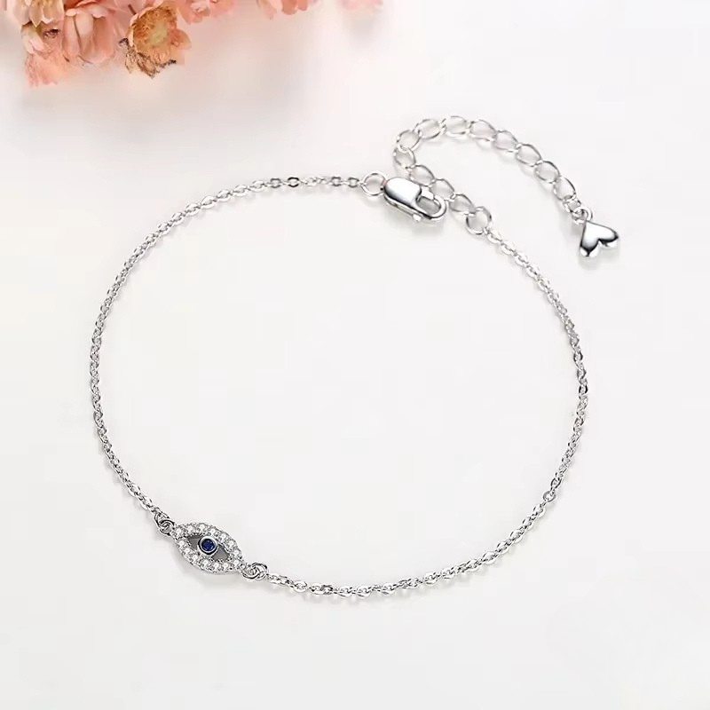 Bracelet Oeil Bleu Chaine Fine en Argent