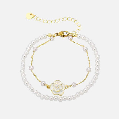 Bracelet Perle Blanche avec Fleur