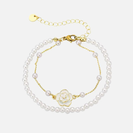 Bracelet Perle Blanche avec Fleur