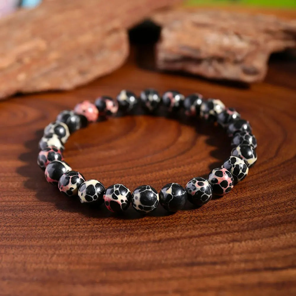 Bracelet Perle Noir Et Rose Esprit Minéral