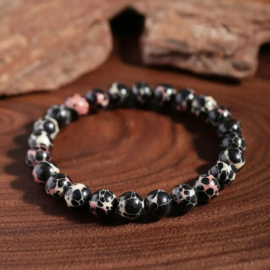 Bracelet Perle Noir Et Rose Esprit Minéral