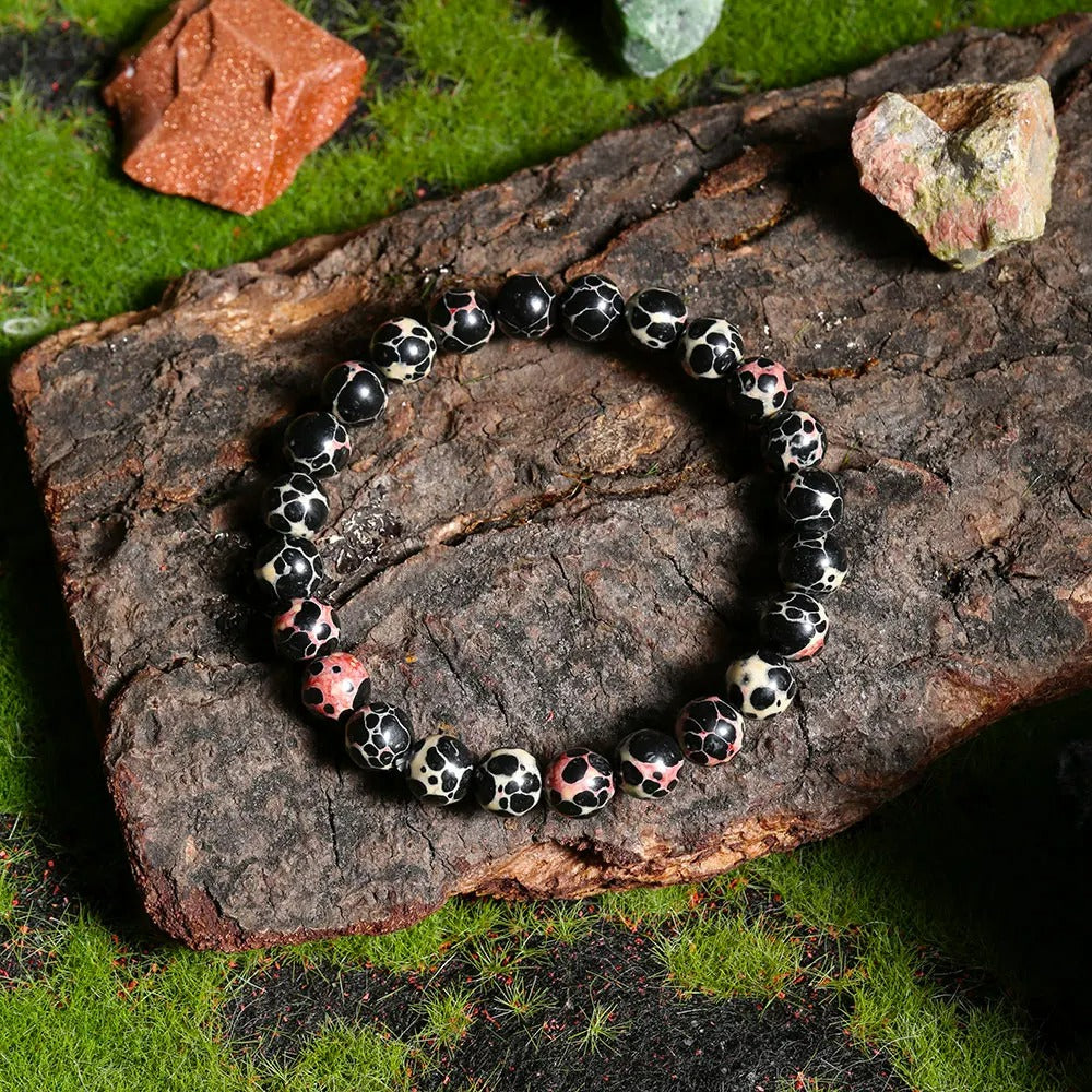 Bracelet Perle Noir Et Rose Esprit Minéral