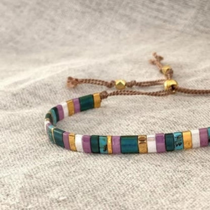 Bracelet Perle Plate Tressé et Multicolore