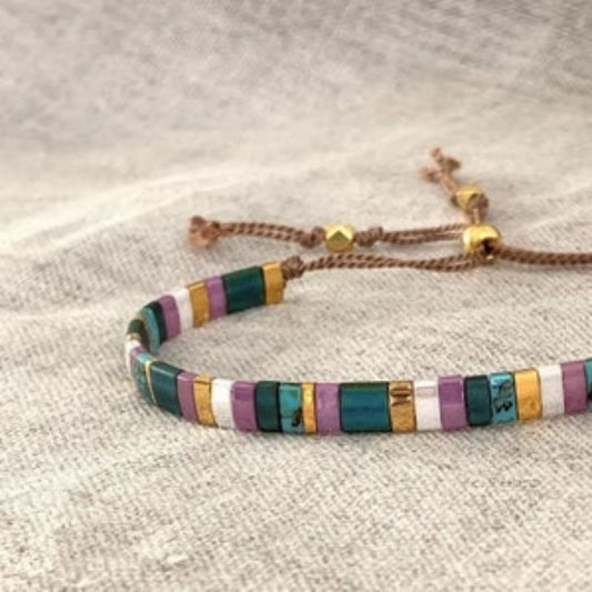 Bracelet Perle Plate Tressé et Multicolore