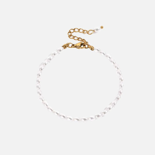 Bracelet Perles Fines Blanches en Acier Inoxydable