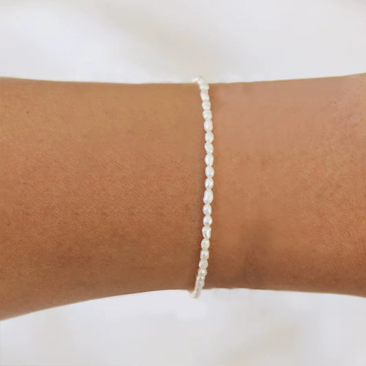 Bracelet Perles Fines Blanches en Acier Inoxydable
