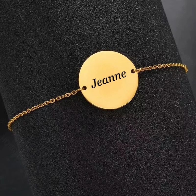 Bracelet Personnalisable Médaillon Gravé - Acier Inoxydable doré