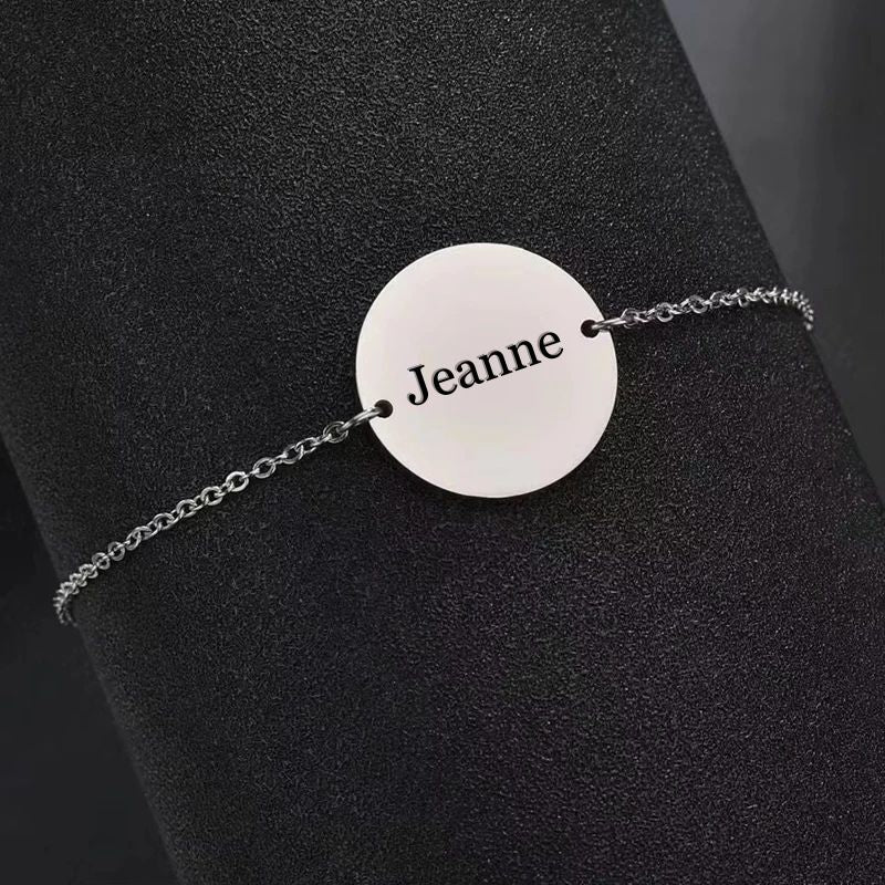 Bracelet Personnalisable Médaillon Gravé - Acier Inoxydable argenté