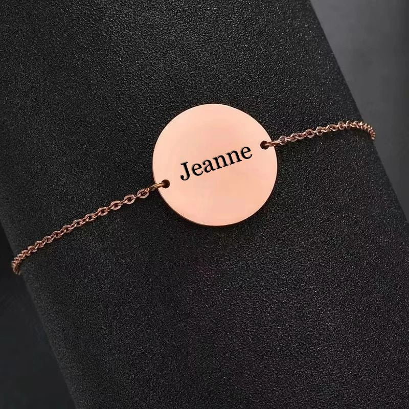 Bracelet Personnalisable Médaillon Gravé - Acier Inoxydable rosé