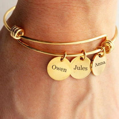 Bracelet Personnalisé Jonc Ajustable - 1 à 4 médaillons à Graver au Choix