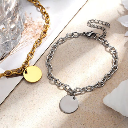 Bracelet Personnalisé en Maille Acier Inoxydable - 1 à 5 médaillons au Choix à graver