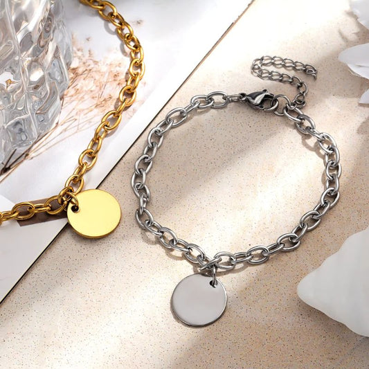 Bracelet Personnalisé en Maille Acier Inoxydable - 1 à 5 médaillons au Choix à graver