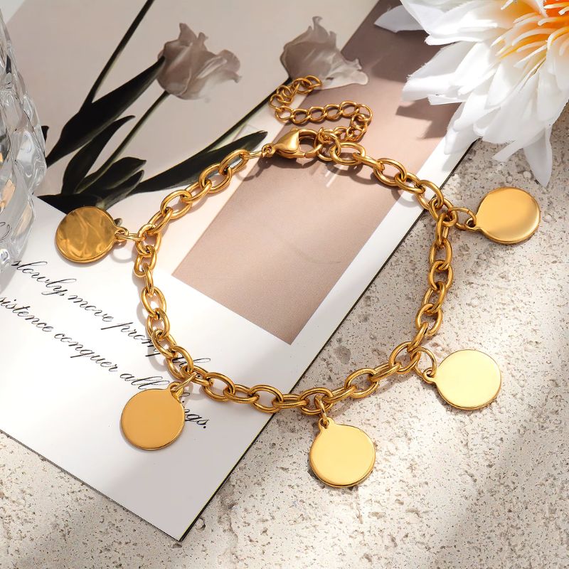 Bracelet Personnalisé en Maille Acier Inoxydable - 1 à 5 médaillons au Choix à graver