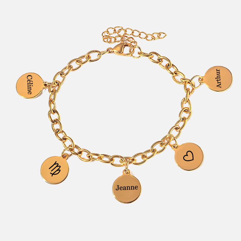 Bracelet Personnalisé en Maille Acier Inoxydable - 1 à 5 médaillons au Choix à graver