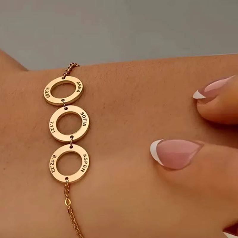 Bracelet Personnalisé Maille Fine - 1 à 3 Anneaux à Graver au Choix