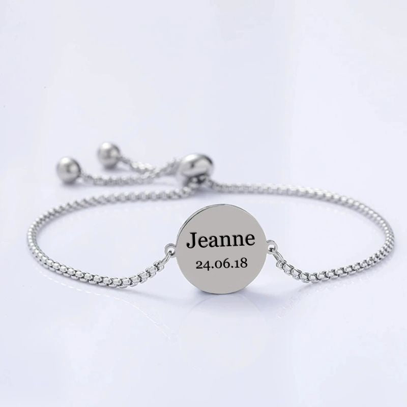 Bracelet Personnalisé Médaillon Gravé - Acier Inoxydable argenté
