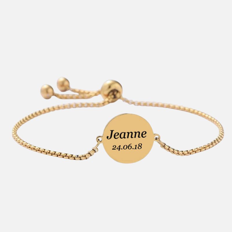 Bracelet Personnalisé Médaillon Gravé - Acier Inoxydable doré