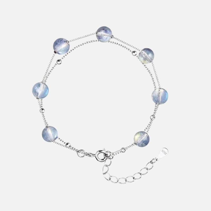 Bracelet Pierre de Lune Double Chaine Argentée