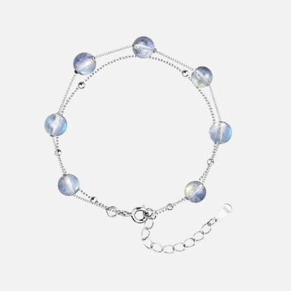 Bracelet Pierre de Lune Double Chaine Argentée