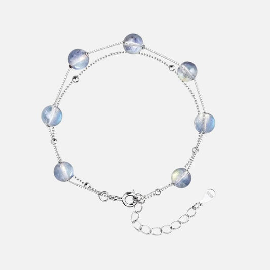 Bracelet Pierre de Lune Double Chaine Argentée