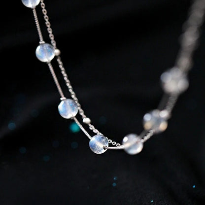 Bracelet Pierre de Lune Double Chaine Argentée