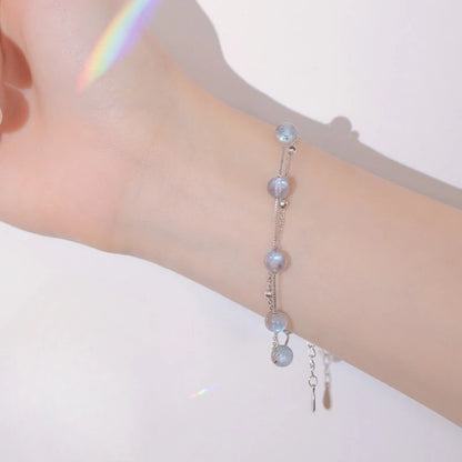 Bracelet Pierre de Lune Double Chaine Argentée