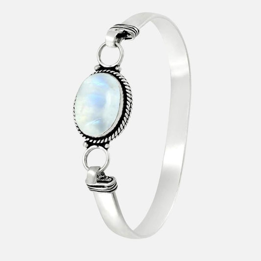 Bracelet Pierre de Lune Jonc Argent Ovale