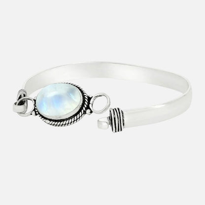 Bracelet Pierre de Lune Jonc Argent Ovale