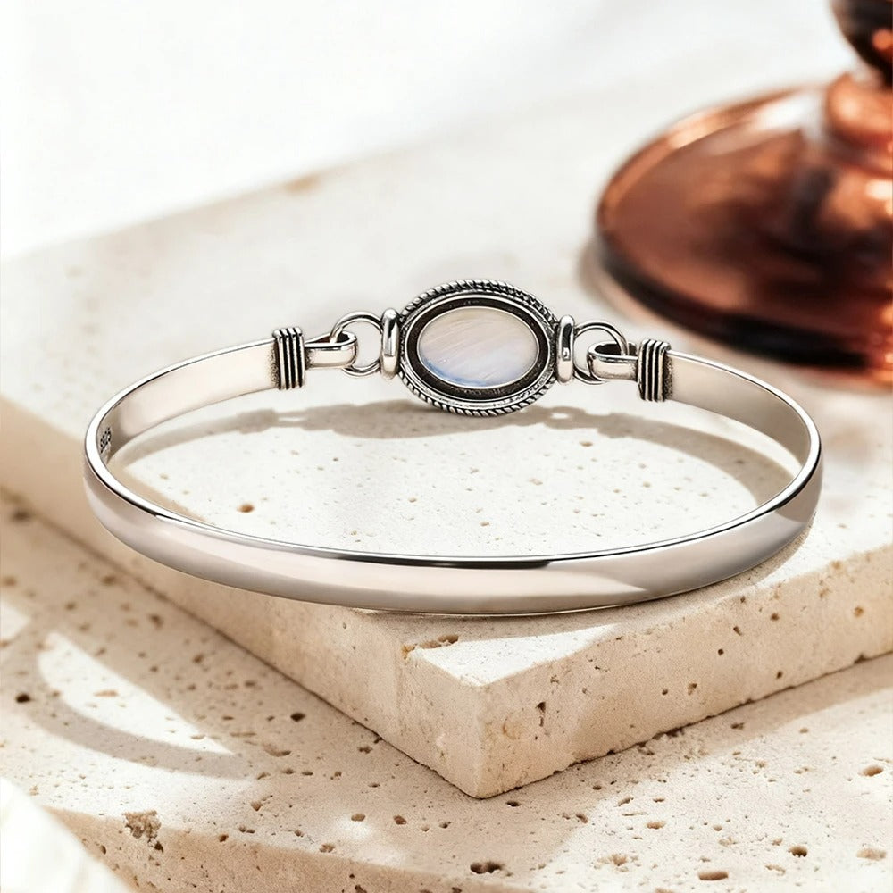 Bracelet Pierre de Lune Jonc Argent Ovale
