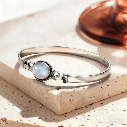 Bracelet Pierre de Lune Jonc Argent Ovale