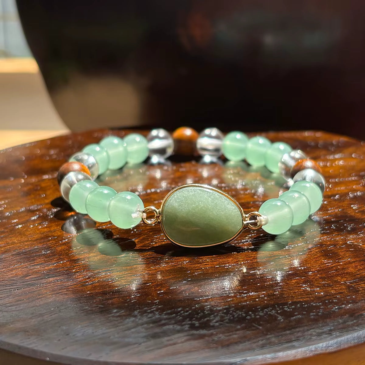 Bracelet Pierre Verte Aventurine sur fond marron