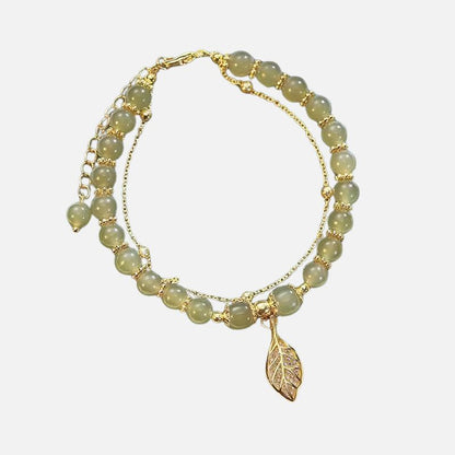 Bracelet Pierre Verte Pendentif Feuille