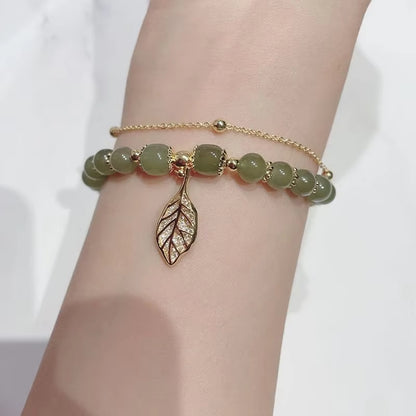 Bracelet Pierre Verte Pendentif Feuille