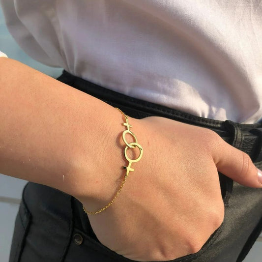 Bracelet Sœur Double Symbole Féminin Doré - Acier Inoxydable