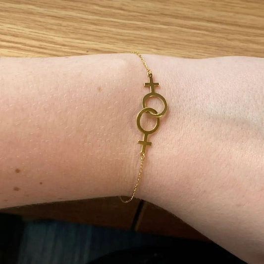 Bracelet Sœur Double Symbole Féminin Doré - Acier Inoxydable