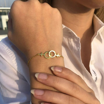 Bracelet Sœur Double Symbole Féminin Doré - Acier Inoxydable