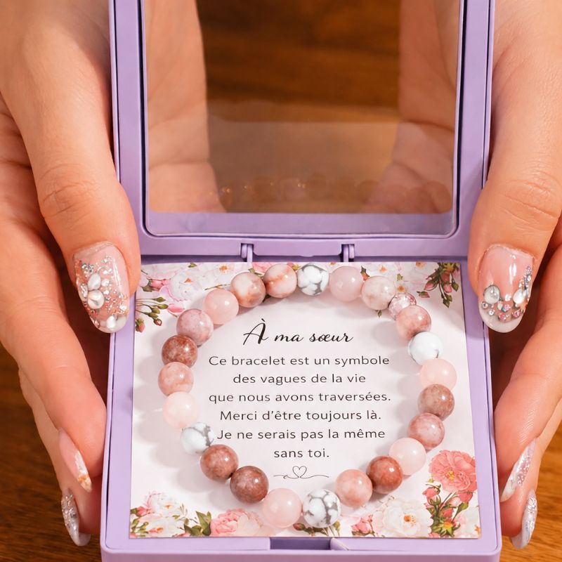 Bracelet Sœur Pierres Naturelles Quartz Rose Et Howlite