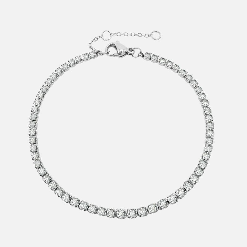 Bracelet Tennis Femme Argenté Délicat - Acier Inoxydable