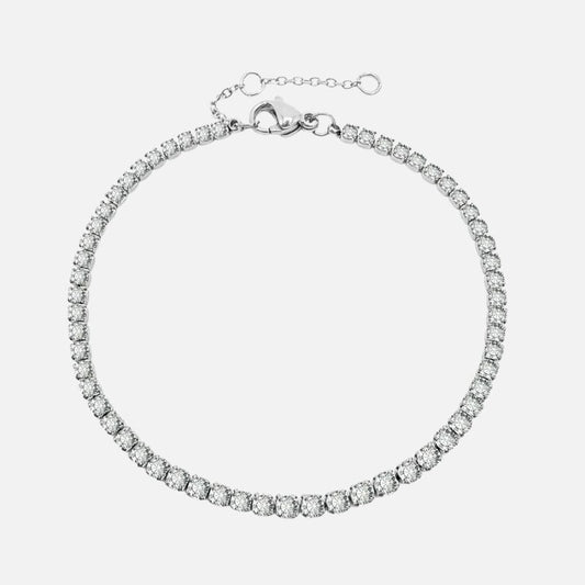 Bracelet Tennis Femme Argenté Délicat - Acier Inoxydable