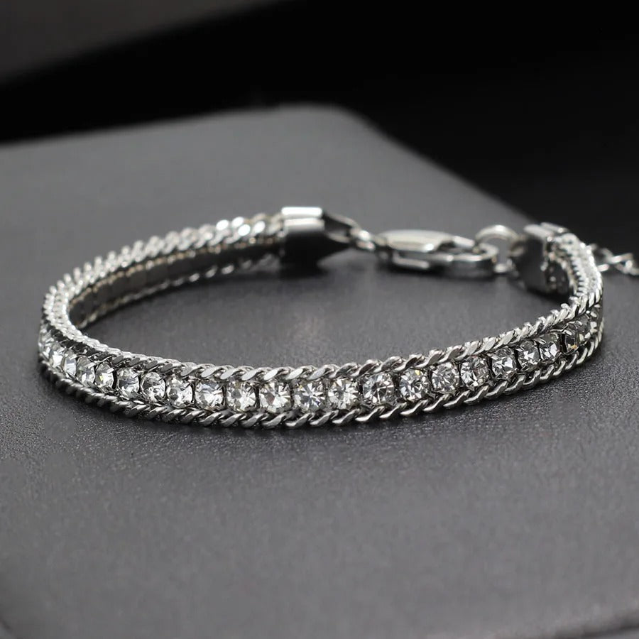 Bracelet Tennis Homme Acier Inoxydable Avec Zircons