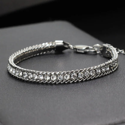Bracelet Tennis Homme Acier Inoxydable Avec Zircons