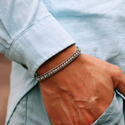 Bracelet Tennis Homme Acier Inoxydable Avec Zircons