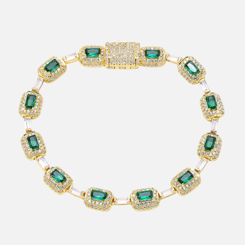 Bracelet Tennis Homme Doré Pierre Verte - Zircon Et Cuivre