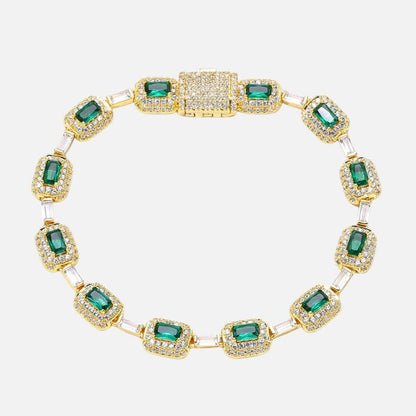 Bracelet Tennis Homme Doré Pierre Verte - Zircon Et Cuivre