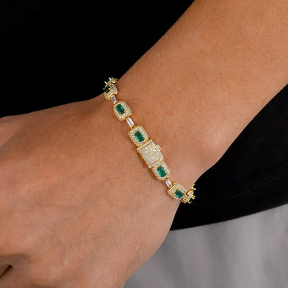 Bracelet Tennis Homme Doré Pierre Verte - Zircon Et Cuivre