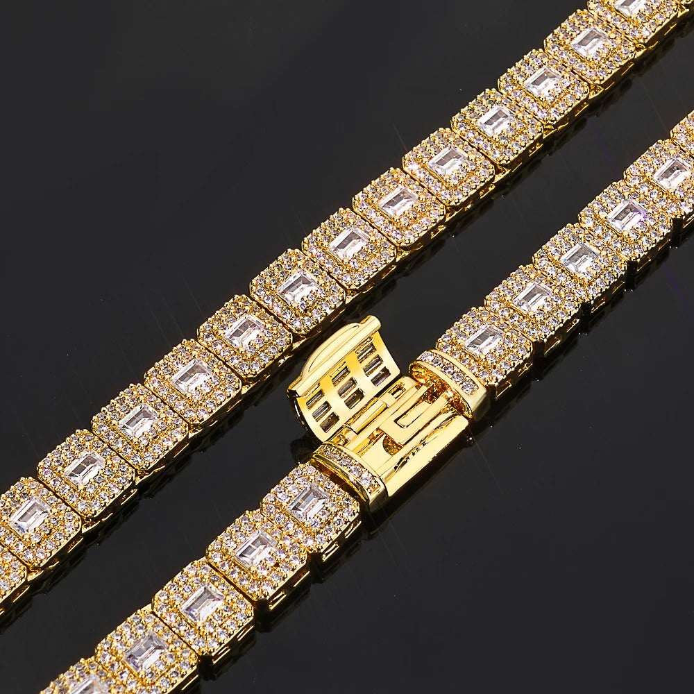 Bracelet Tennis Homme Doré Zircon Pavés Carrés