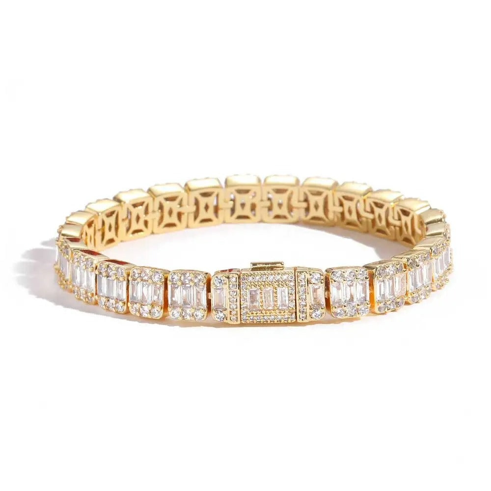 Bracelet Tennis Homme Doré Zircon Pavés Carrés